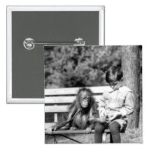 Boy & Orangutan Vintage National Zoo Washington Pinback Button