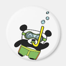 Boy Panda in Swimsuit Snorkling Magnets