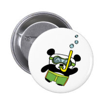 Boy Panda in Swimsuit Snorkling Pinback Buttons