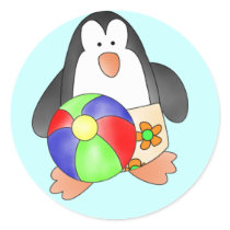 Boy Penguin at Beach Tshirts and Gifts Round Stickers