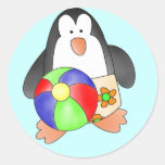 Boy Penguin at Beach Tshirts and Gifts Round Stickers