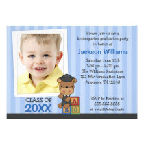 Boy Photo Graduation Bear Blue Stripes invitations