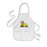 Boy playing with truck aprons