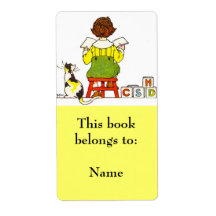 Boy Reading Book Plate Personalized Shipping Label