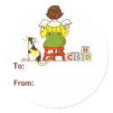 Boy reading Gift Tag stickers