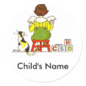 Boy reading stickers