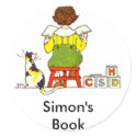 Boy reading stickers