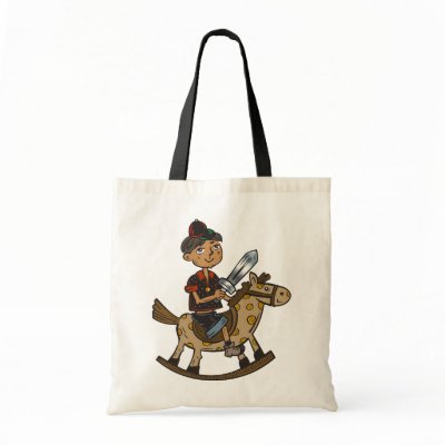 Boy Riding Rocking Horse Tote Bag by kids_tshirts
