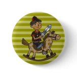 Boy Riding Rocking Horse Button