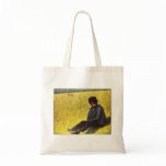Boy sitting on a lawn by Georges Seurat Tote Bags