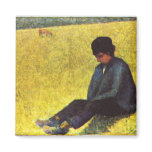 Boy sitting on a lawn by Georges Seurat Refrigerator Magnet