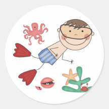 Boy Swimming T-shirts and Gifts Round Stickers