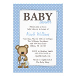 Boy Teddy Bear Baby Shower Blue Dots Invitation