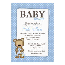 Boy Teddy Bear Baby Shower Blue Dots Invitation invitations