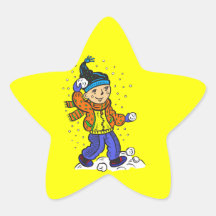 Boy Throwing Snowballs Sticker