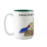 Boy toddler surrounded by books. coffee mugs