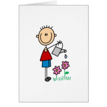 Boy Watering Flowers Card