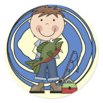 Boy With Fish Tshirts and Gifts Round Sticker