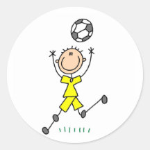 Boy Yellow Soccer Uniform Round Sticker