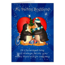 Boyfriend Christmas Card With Kissing Penguins Hea