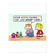 Boy's action figures just stand there. post cards