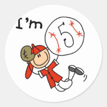 Boy's Baseball I'm 5 Tshirts and Gifts Round Sticker