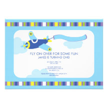 Boy's Birthday Invitation Cute Blue Airplane