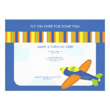 Boy's Birthday Invitation Cute Blue Airplane