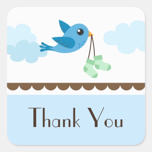 Boys blue bird baby shower thank you stickers