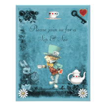 Boy's Blue Mad Hatter Sip & See Baby Shower Personalized Announcements