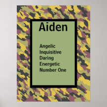 Boys Camouflage Military Army Name Art Poster