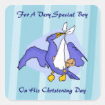 Boys Christening Bird Square Stickers