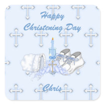 Boys Christening Wish Square Stickers