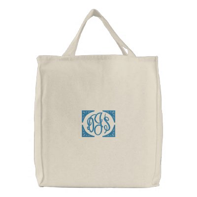 Boys Embroidered Monogram Canvas Tote Bag by CuddleTree