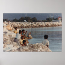 Boys Fishing off a Rock Jetty, Montego Bay, Jamaic Posters