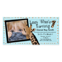 Boys Giraffe First Birthday Party Invitation Customized Photo Card