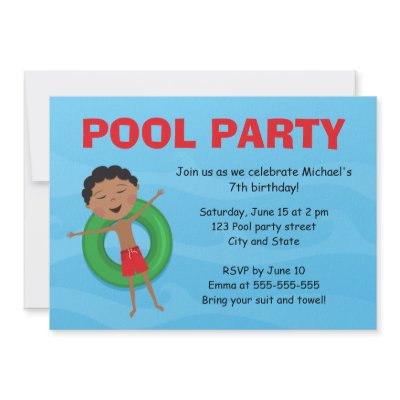 Boys pool party birthday invite african boy by TheStationeryShop