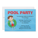 Boys pool party birthday invites boy on inflatable