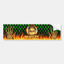 Bradley skull real fire and flames bumper sticker