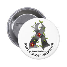 Brain Cancer FLOWER RIBBON 1 Pinback Button