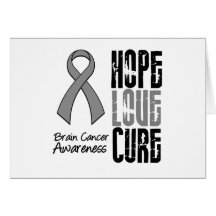 Brain Cancer Hope Love Cure Ribbon Greeting Cards