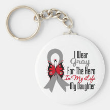 Brain Cancer Ribbon Hero My Daughter Keychains