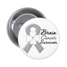 Brain Cancer Survivor Flower Ribbon Pinback Buttons