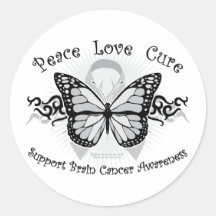 Brain Cancer Tribal Butterfly Round Sticker