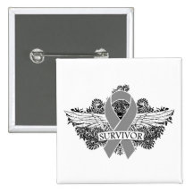 Brain Cancer Winged SURVIVOR Ribbon Pinback Button