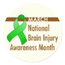 Brain Injury Awareness Month Round Sticker