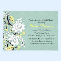 Branche florale blanche, vert sauge invitations