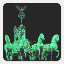 Brandenburg Gate Chariot, Berlin, Saturated,Black Square Stickers