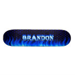 Brandon skateboard blue fire and flames design.