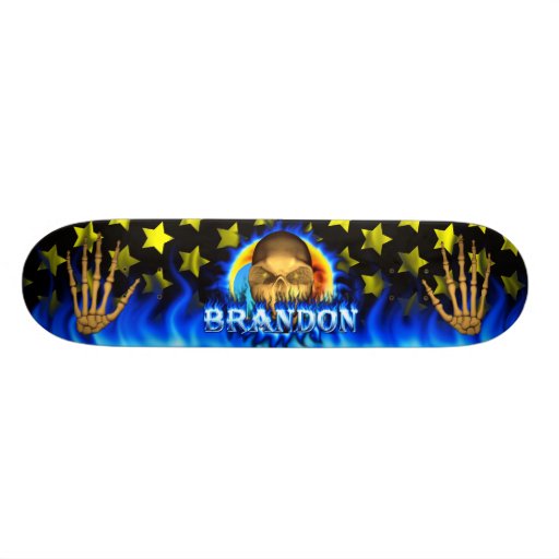 Brandon skull blue fire and flames skateboard desi